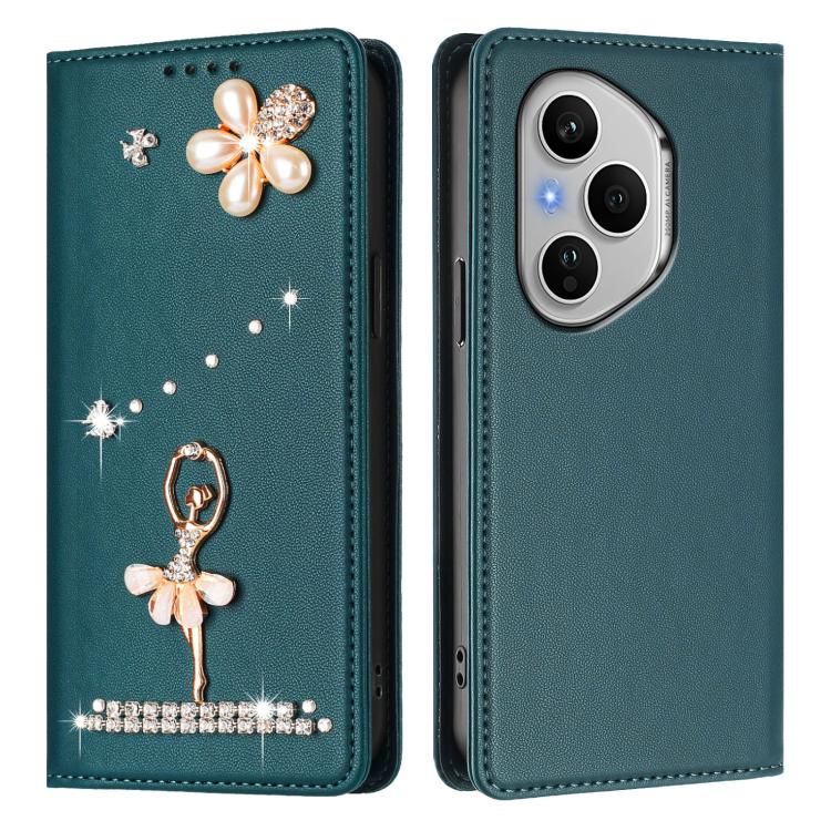 For Honor 400 Pro 5G Global 160.8mm Ballet Girl Diamond Studded RFID Vegan Leather Phone Case