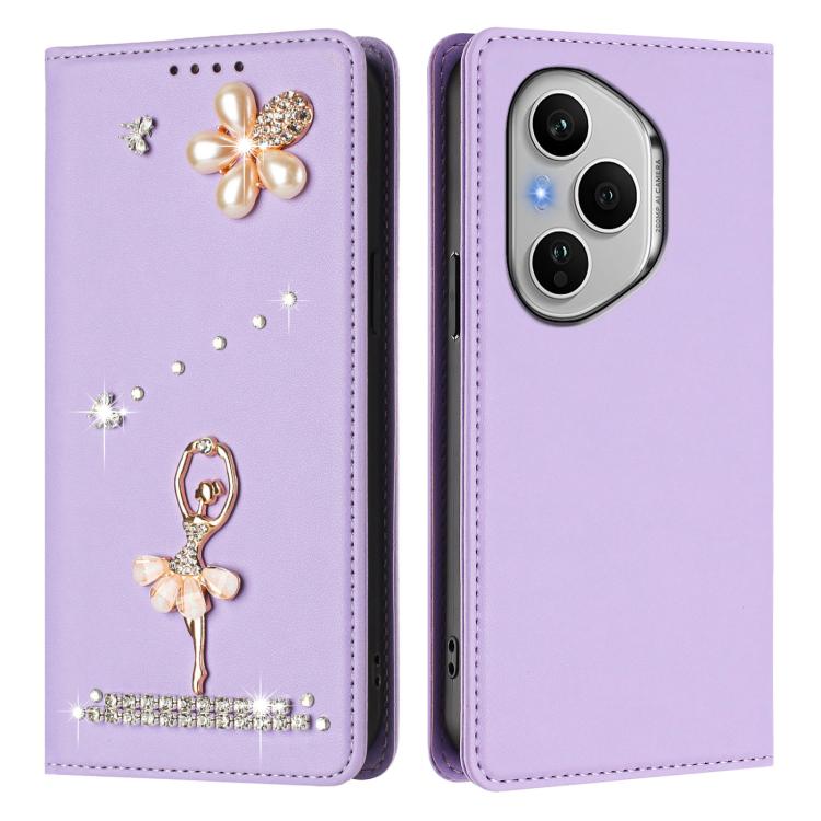 For Honor 400 Pro 5G Global 160.8mm Ballet Girl Diamond Studded RFID Vegan Leather Phone Case