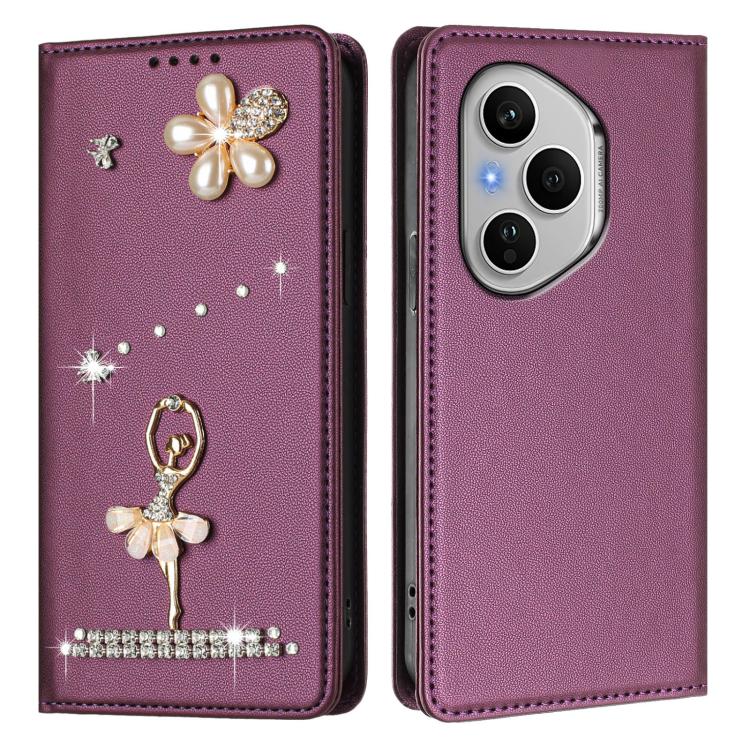 For Honor 400 Pro 5G Global 160.8mm Ballet Girl Diamond Studded RFID Vegan Leather Phone Case