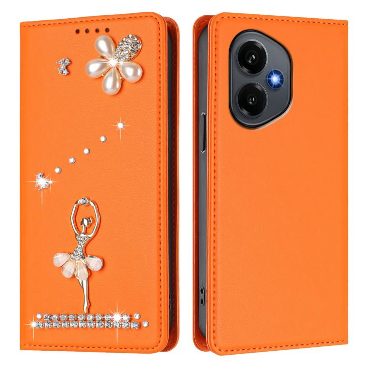 For Honor 400 5G Global 156.5mm Ballet Girl Diamond Studded RFID Vegan Leather Phone Case