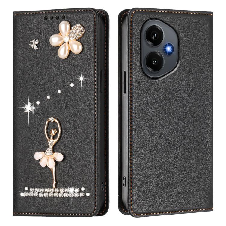 For Honor 400 5G Global 156.5mm Ballet Girl Diamond Studded RFID Vegan Leather Phone Case