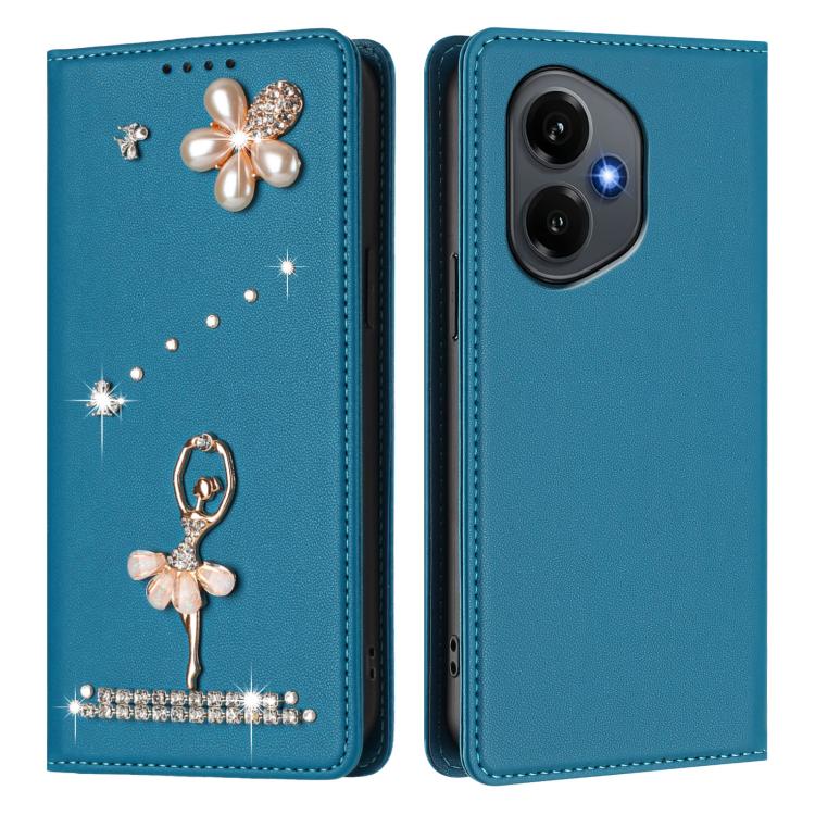 For Honor 400 5G Global 156.5mm Ballet Girl Diamond Studded RFID Vegan Leather Phone Case