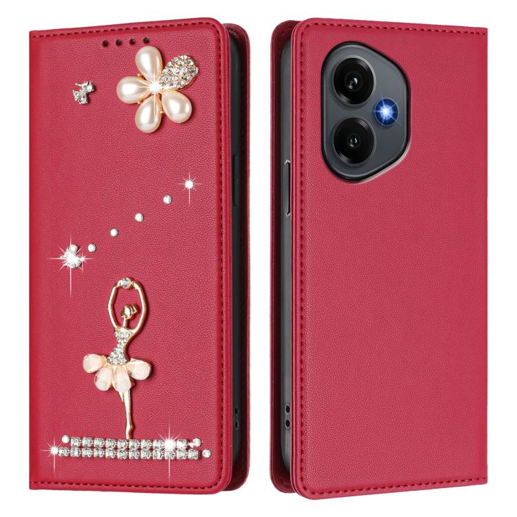 For Honor 400 5G Global 156.5mm Ballet Girl Diamond Studded RFID Vegan Leather Phone Case