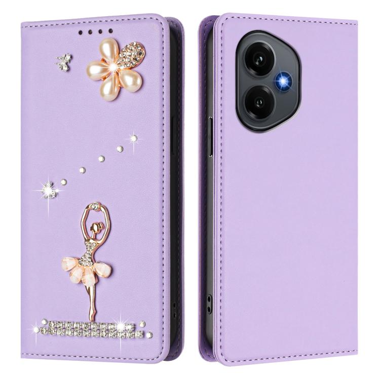 For Honor 400 5G Global 156.5mm Ballet Girl Diamond Studded RFID Vegan Leather Phone Case