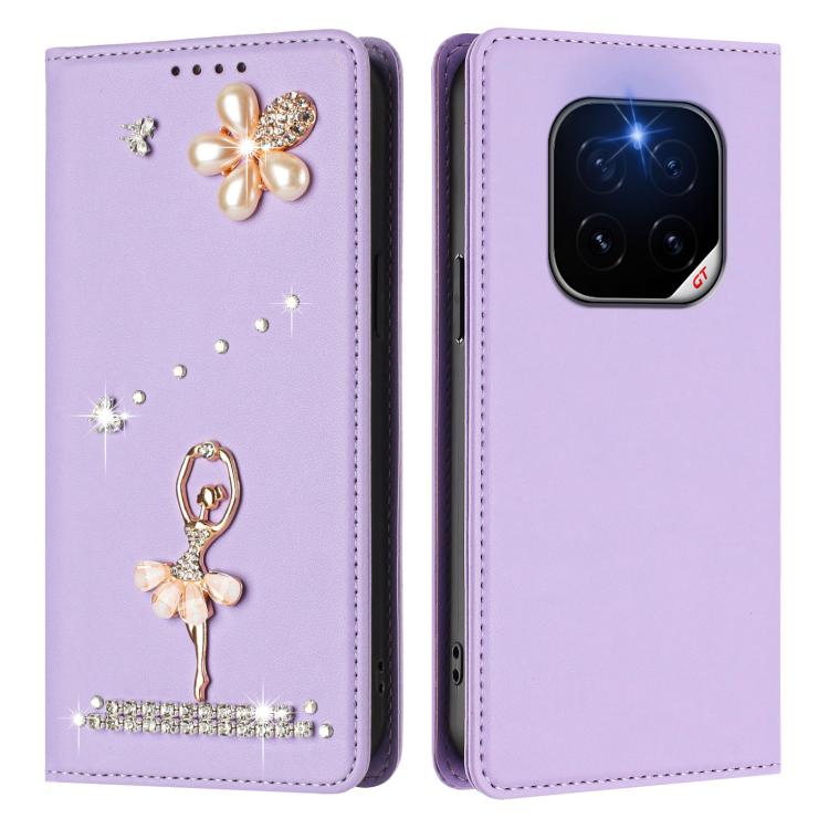 For Honor GT Pro 5G Ballet Girl Diamond Studded RFID Vegan Leather Phone Case