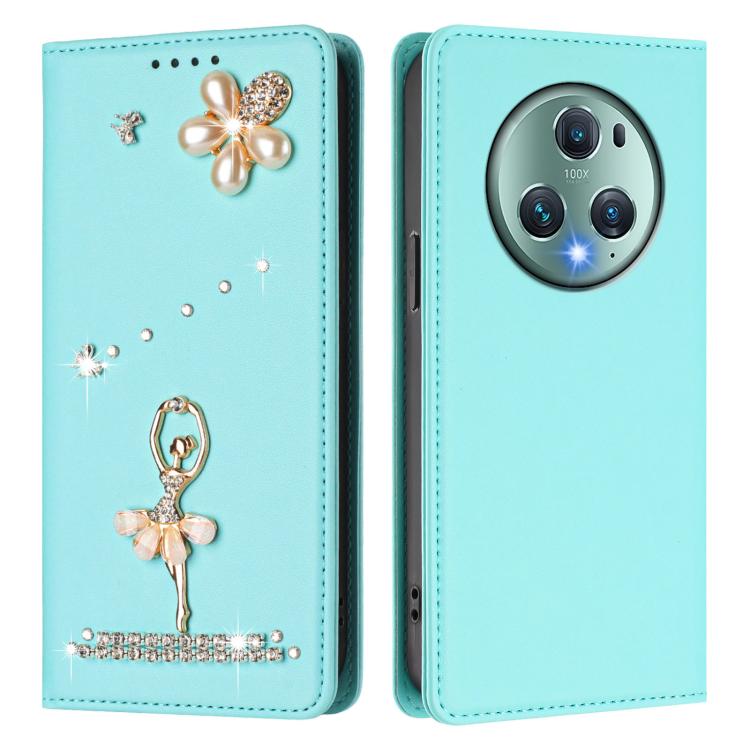 For Honor Magic5 Pro Ballet Girl Diamond Studded RFID Vegan Leather Phone Case