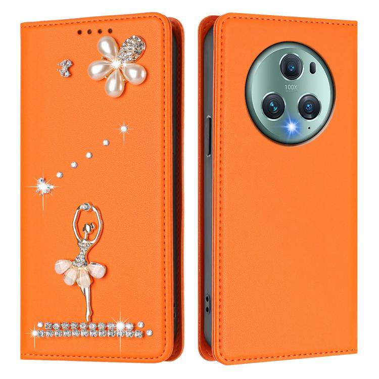 For Honor Magic5 Pro Ballet Girl Diamond Studded RFID Vegan Leather Phone Case