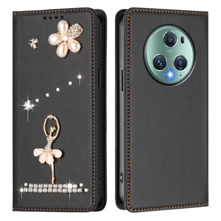 For Honor Magic5 Pro Ballet Girl Diamond Studded RFID Vegan Leather Phone Case