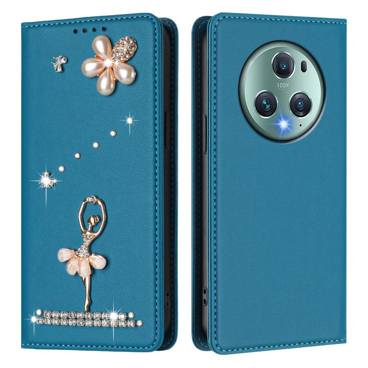 For Honor Magic5 Pro Ballet Girl Diamond Studded RFID Vegan Leather Phone Case