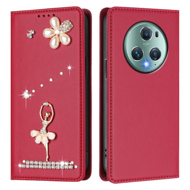 For Honor Magic5 Pro Ballet Girl Diamond Studded RFID Vegan Leather Phone Case