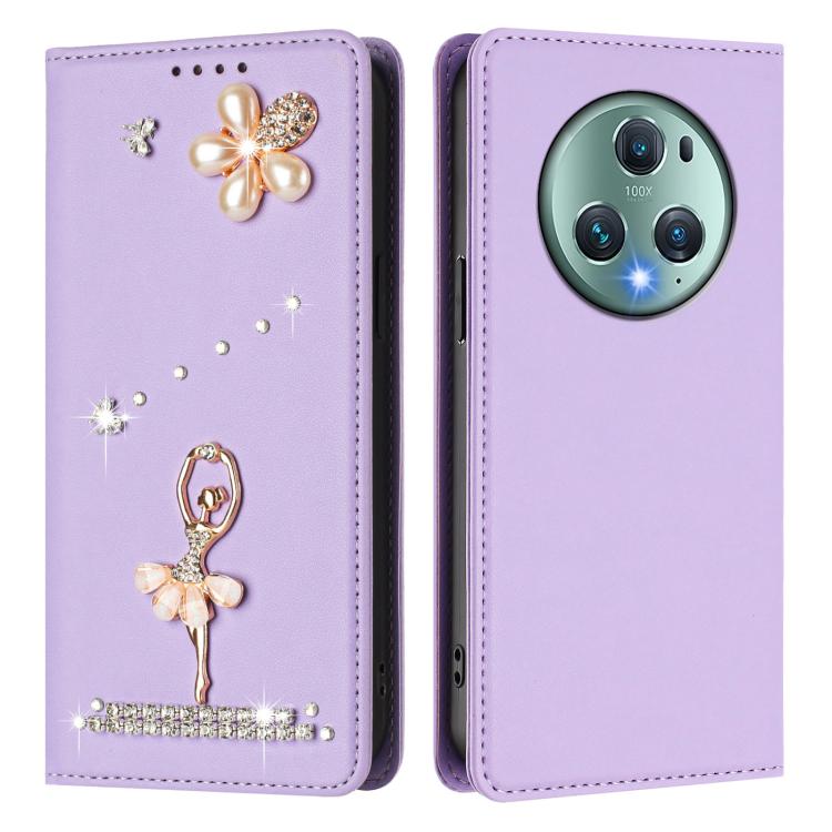 For Honor Magic5 Pro Ballet Girl Diamond Studded RFID Vegan Leather Phone Case