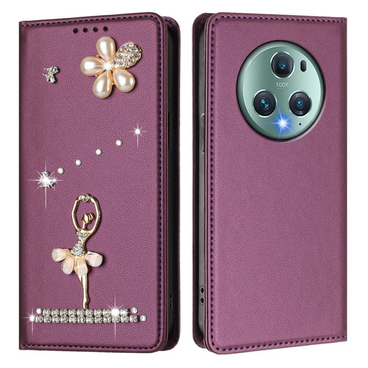 For Honor Magic5 Pro Ballet Girl Diamond Studded RFID Vegan Leather Phone Case