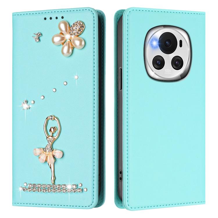 For Honor Magic6 5G Ballet Girl Diamond Studded RFID Vegan Leather Phone Case