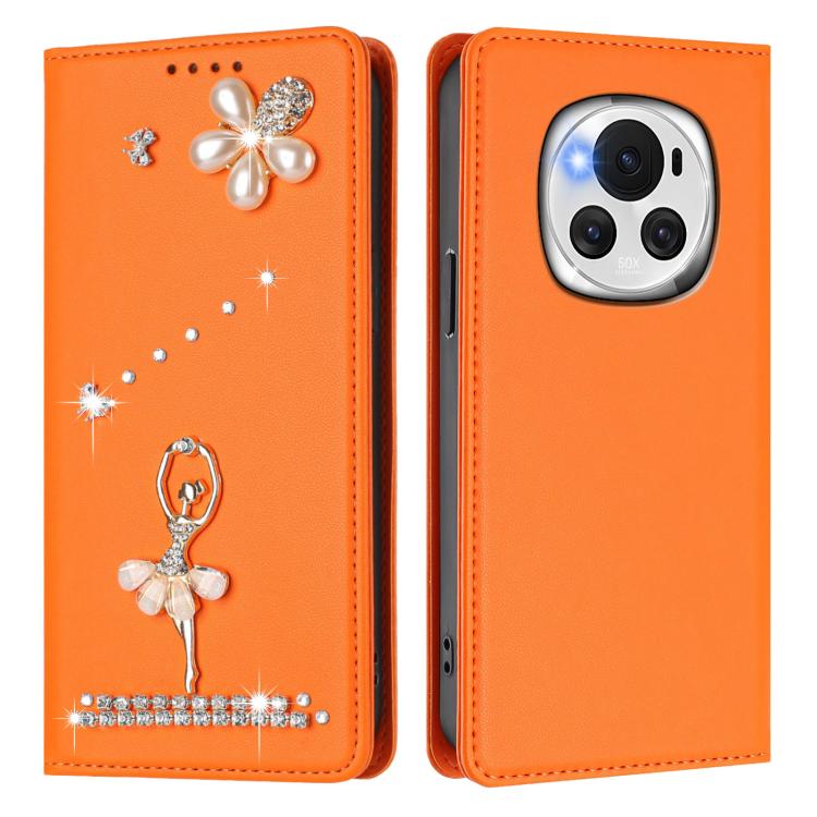 For Honor Magic6 5G Ballet Girl Diamond Studded RFID Vegan Leather Phone Case