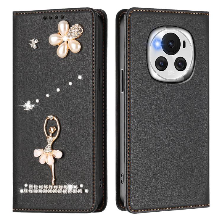 For Honor Magic6 5G Ballet Girl Diamond Studded RFID Vegan Leather Phone Case
