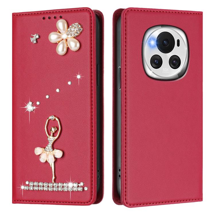 For Honor Magic6 5G Ballet Girl Diamond Studded RFID Vegan Leather Phone Case