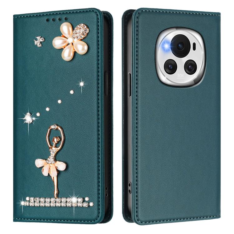 For Honor Magic6 5G Ballet Girl Diamond Studded RFID Vegan Leather Phone Case