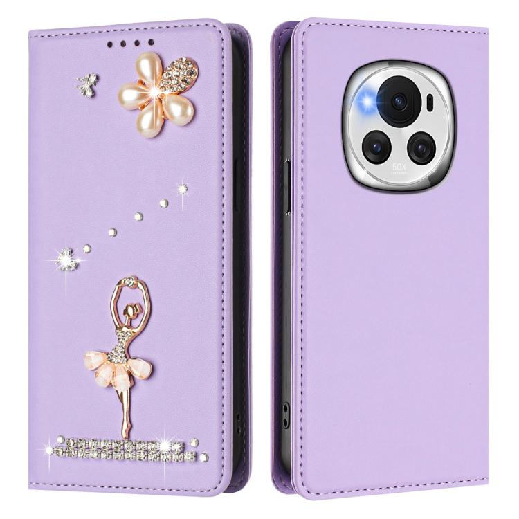 For Honor Magic6 5G Ballet Girl Diamond Studded RFID Vegan Leather Phone Case