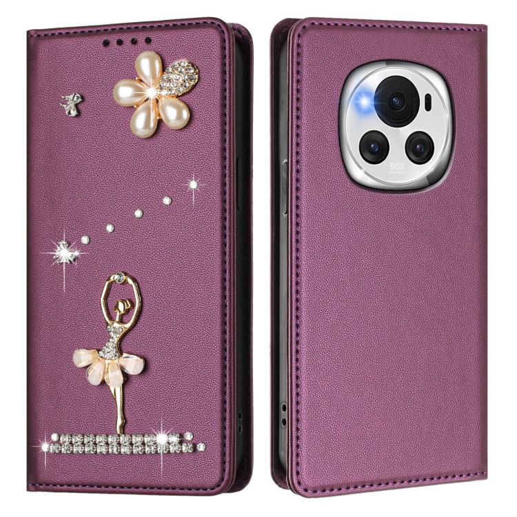 For Honor Magic6 5G Ballet Girl Diamond Studded RFID Vegan Leather Phone Case