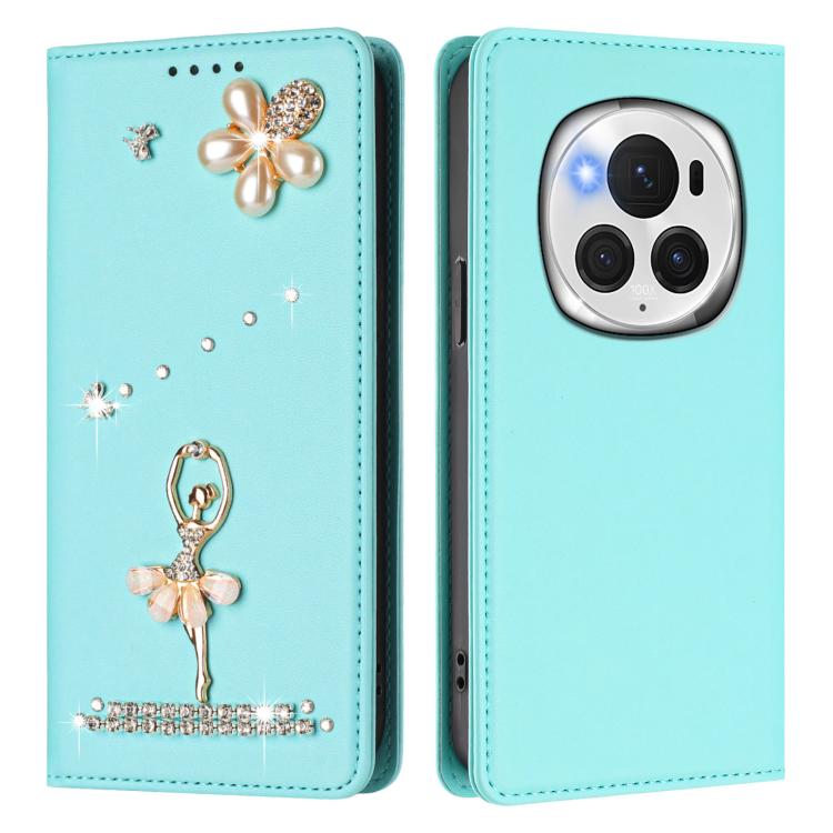 For Honor Magic6 Pro 5G Ballet Girl Diamond Studded RFID Vegan Leather Phone Case