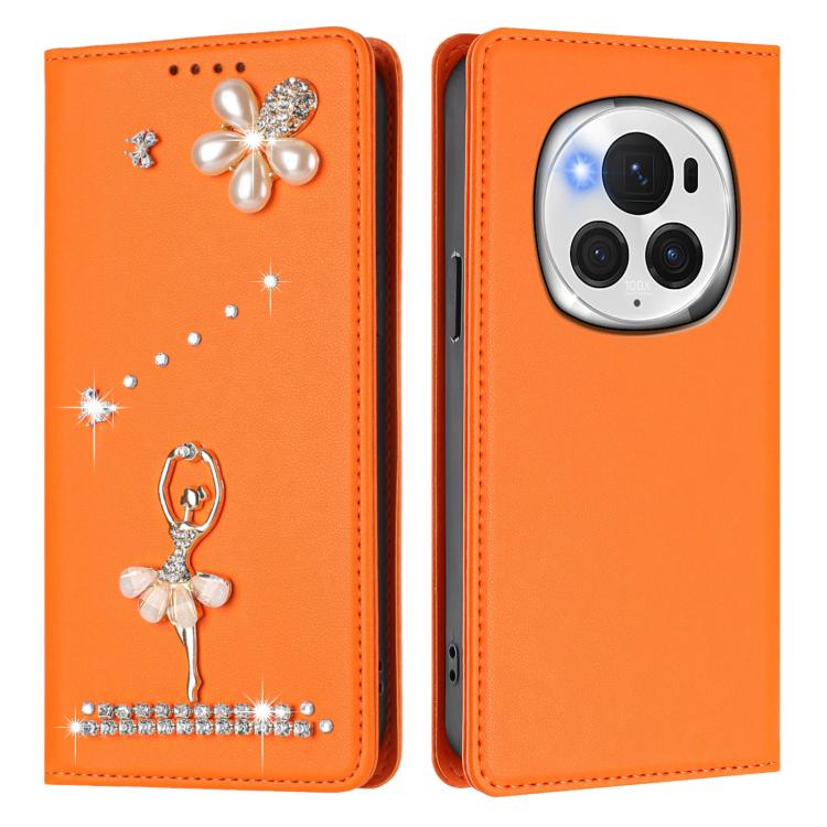 For Honor Magic6 Pro 5G Ballet Girl Diamond Studded RFID Vegan Leather Phone Case