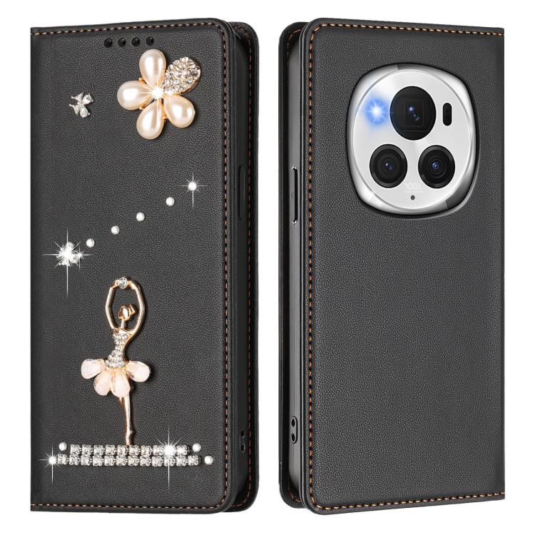 For Honor Magic6 Pro 5G Ballet Girl Diamond Studded RFID Vegan Leather Phone Case