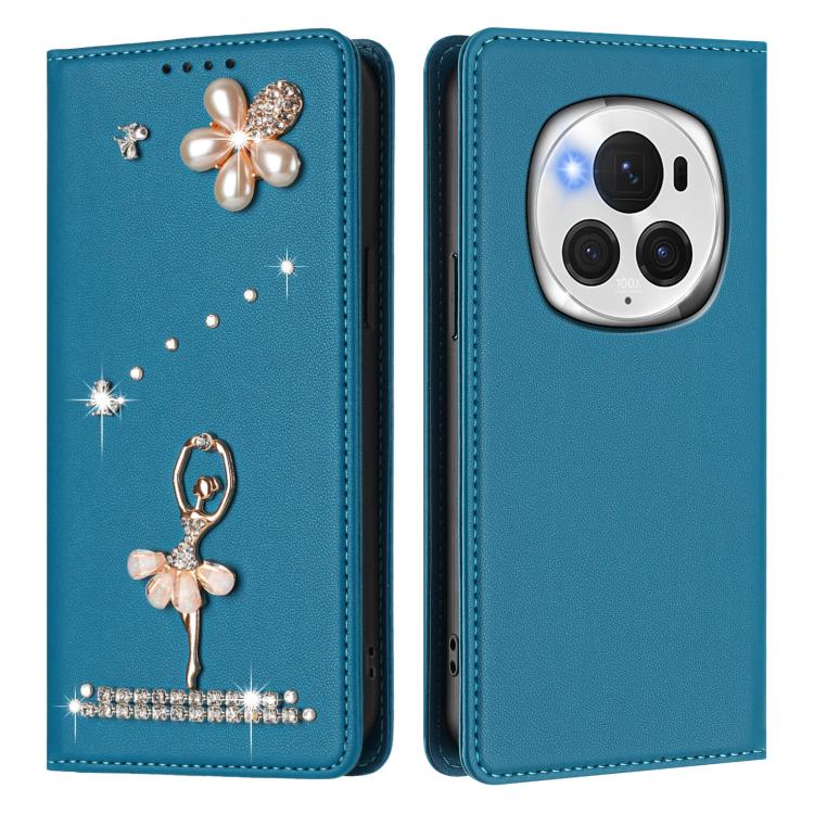 For Honor Magic6 Pro 5G Ballet Girl Diamond Studded RFID Vegan Leather Phone Case