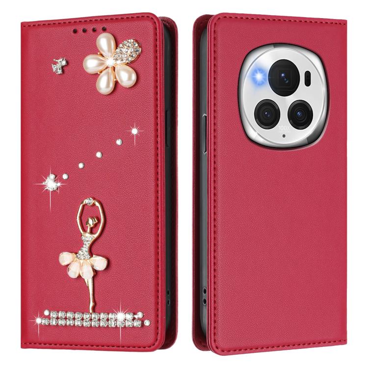 For Honor Magic6 Pro 5G Ballet Girl Diamond Studded RFID Vegan Leather Phone Case