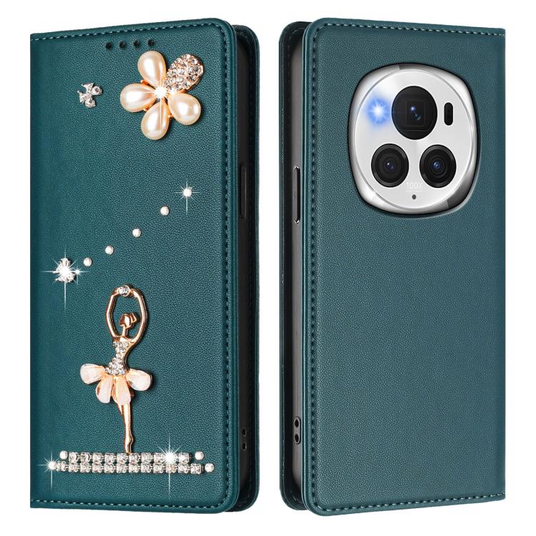 For Honor Magic6 Pro 5G Ballet Girl Diamond Studded RFID Vegan Leather Phone Case