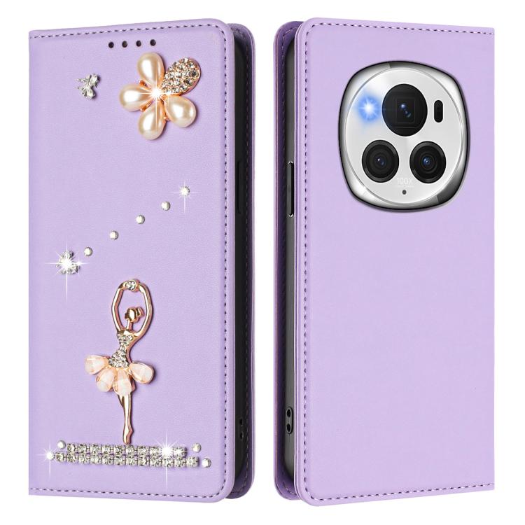 For Honor Magic6 Pro 5G Ballet Girl Diamond Studded RFID Vegan Leather Phone Case