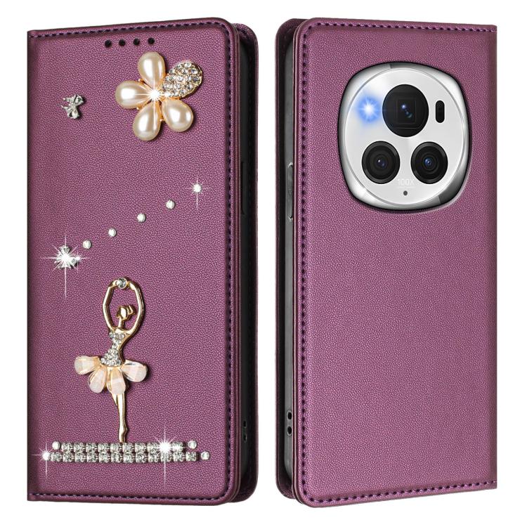 For Honor Magic6 Pro 5G Ballet Girl Diamond Studded RFID Vegan Leather Phone Case