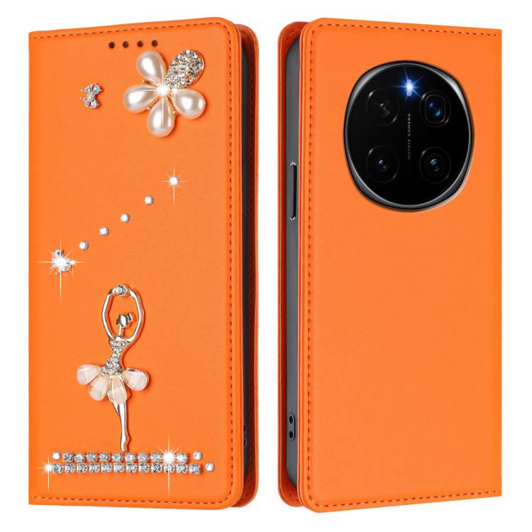 For Honor Magic7 Pro 5G Ballet Girl Diamond Studded RFID Vegan Leather Phone Case