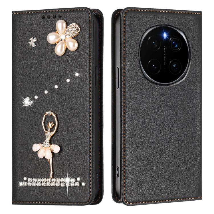 For Honor Magic7 Pro 5G Ballet Girl Diamond Studded RFID Vegan Leather Phone Case