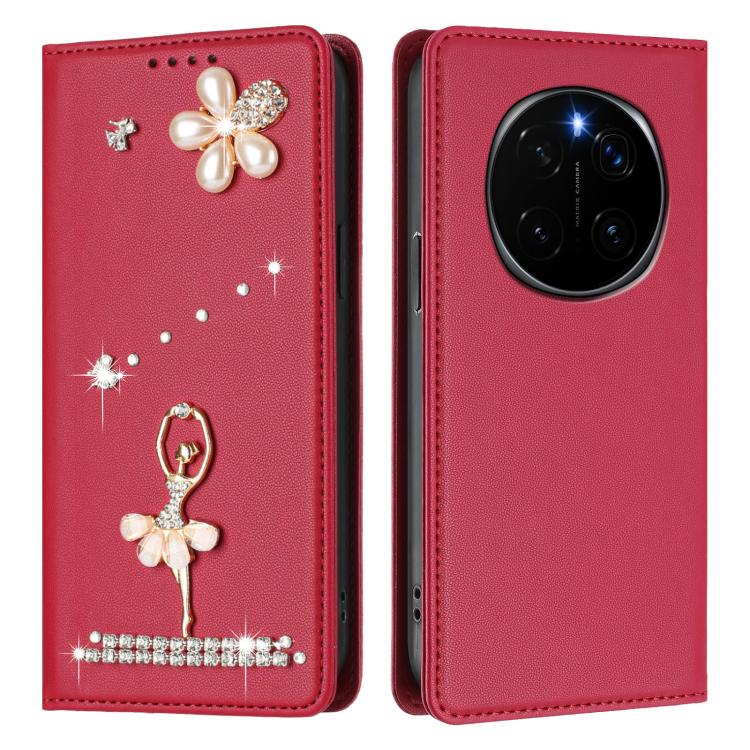 For Honor Magic7 Pro 5G Ballet Girl Diamond Studded RFID Vegan Leather Phone Case