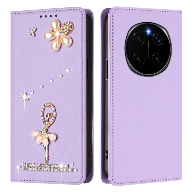 For Honor Magic7 Pro 5G Ballet Girl Diamond Studded RFID Vegan Leather Phone Case