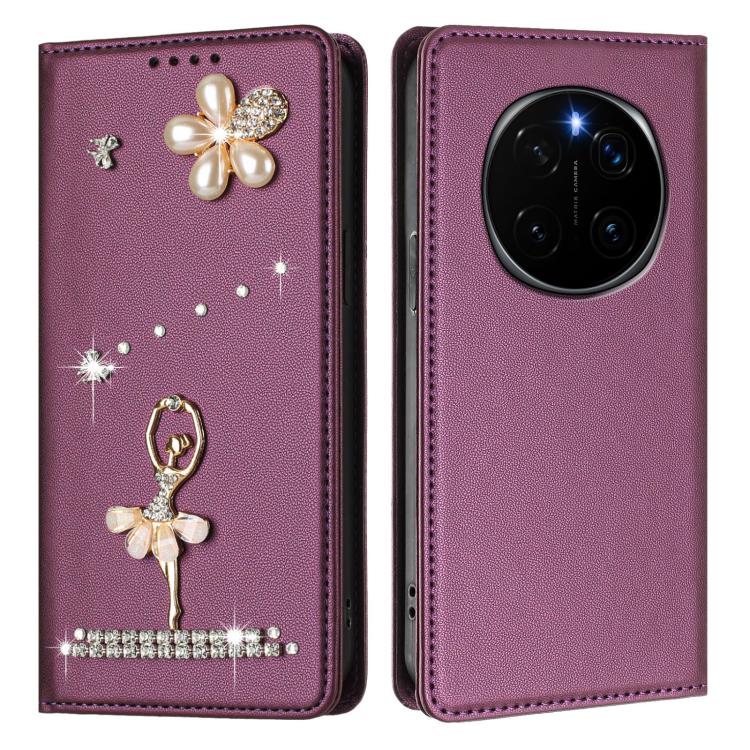 For Honor Magic7 Pro 5G Ballet Girl Diamond Studded RFID Vegan Leather Phone Case