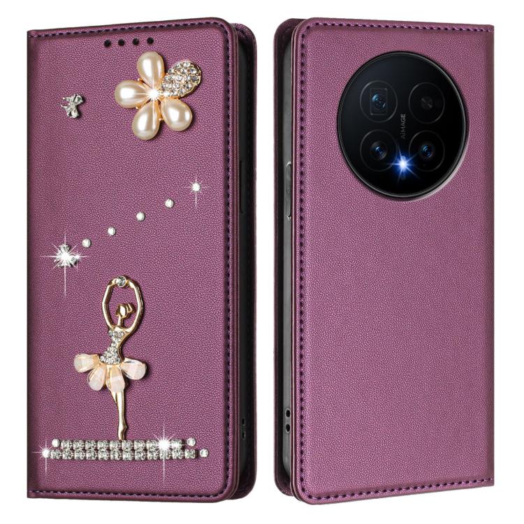 For Honor Magic8 5G Ballet Girl Diamond Studded RFID Vegan Leather Phone Case