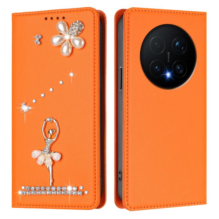 For Honor Magic8 Pro 5G Ballet Girl Diamond Studded RFID Vegan Leather Phone Case