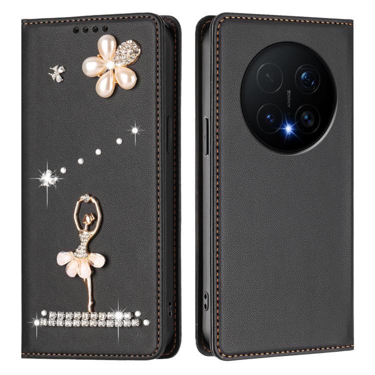 For Honor Magic8 Pro 5G Ballet Girl Diamond Studded RFID Vegan Leather Phone Case