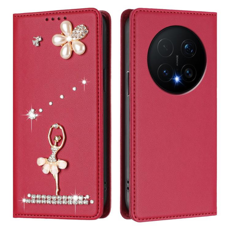 For Honor Magic8 Pro 5G Ballet Girl Diamond Studded RFID Vegan Leather Phone Case