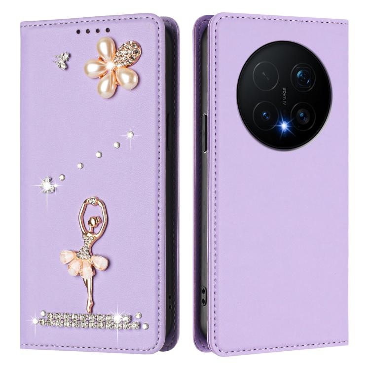 For Honor Magic8 Pro 5G Ballet Girl Diamond Studded RFID Vegan Leather Phone Case