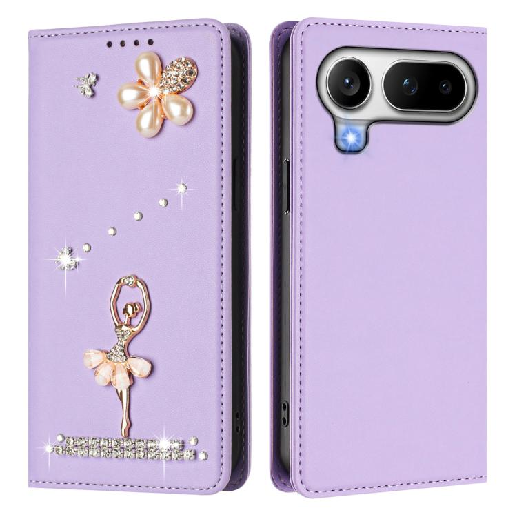 For Honor Magic8 Pro Air 5G Ballet Girl Diamond Studded RFID Vegan Leather Phone Case