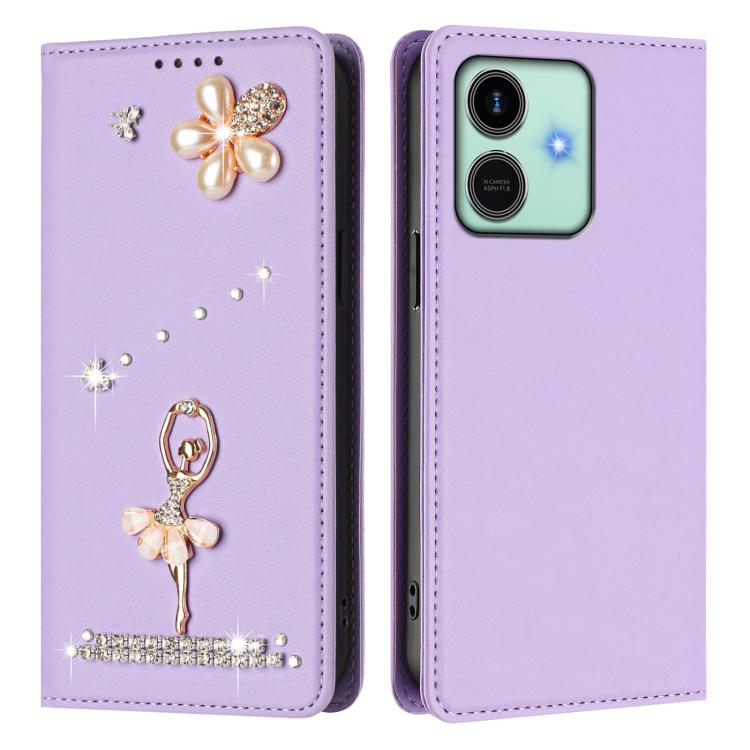 For Honor Play10 4G Ballet Girl Diamond Studded RFID Vegan Leather Phone Case