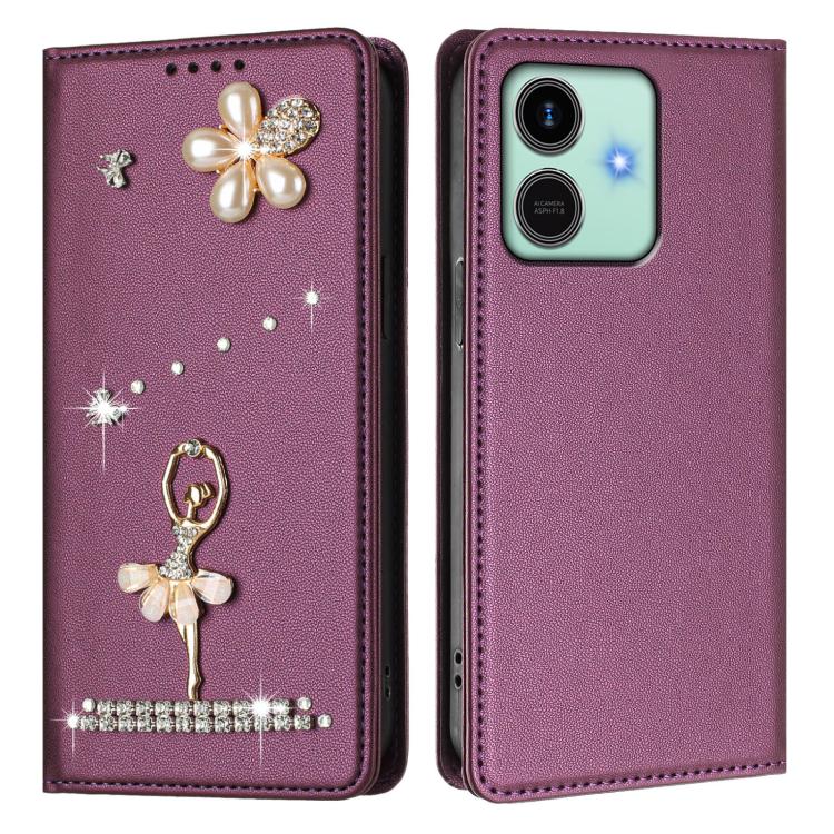 For Honor Play10 4G Ballet Girl Diamond Studded RFID Vegan Leather Phone Case
