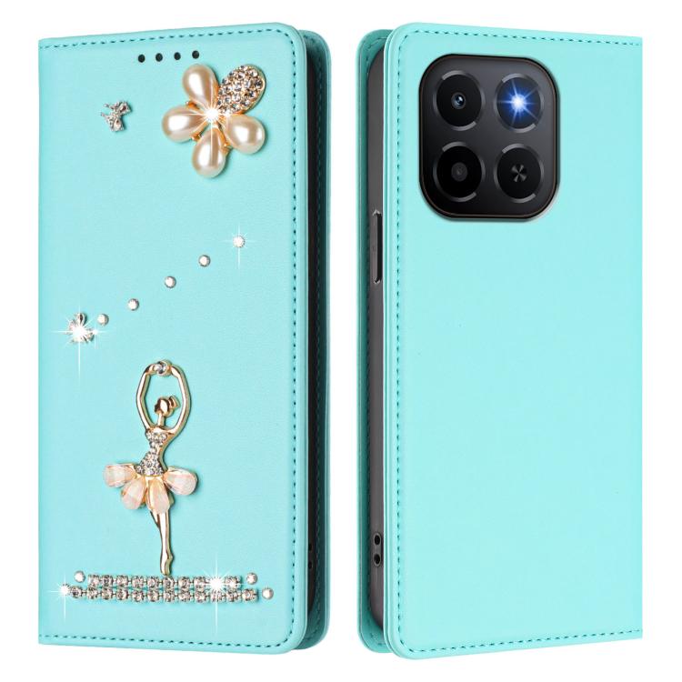 For Honor X6c / X5b 4G / X5b Plus 4G Ballet Girl Diamond Studded RFID Vegan Leather Phone Case