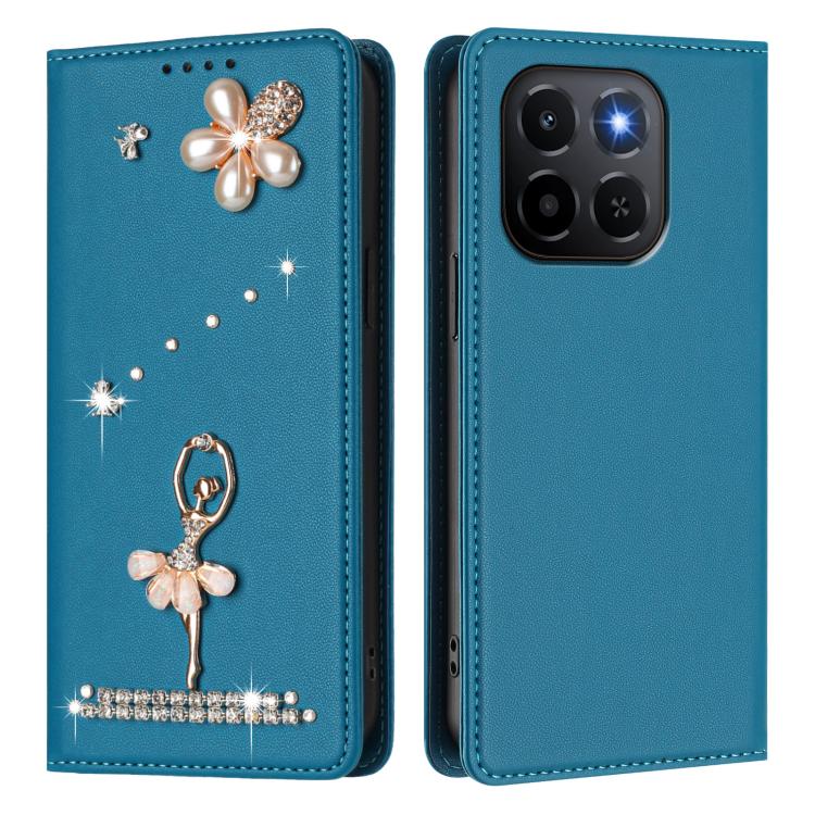For Honor X6c / X5b 4G / X5b Plus 4G Ballet Girl Diamond Studded RFID Vegan Leather Phone Case