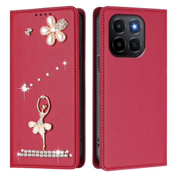 For Honor X6c / X5b 4G / X5b Plus 4G Ballet Girl Diamond Studded RFID Vegan Leather Phone Case