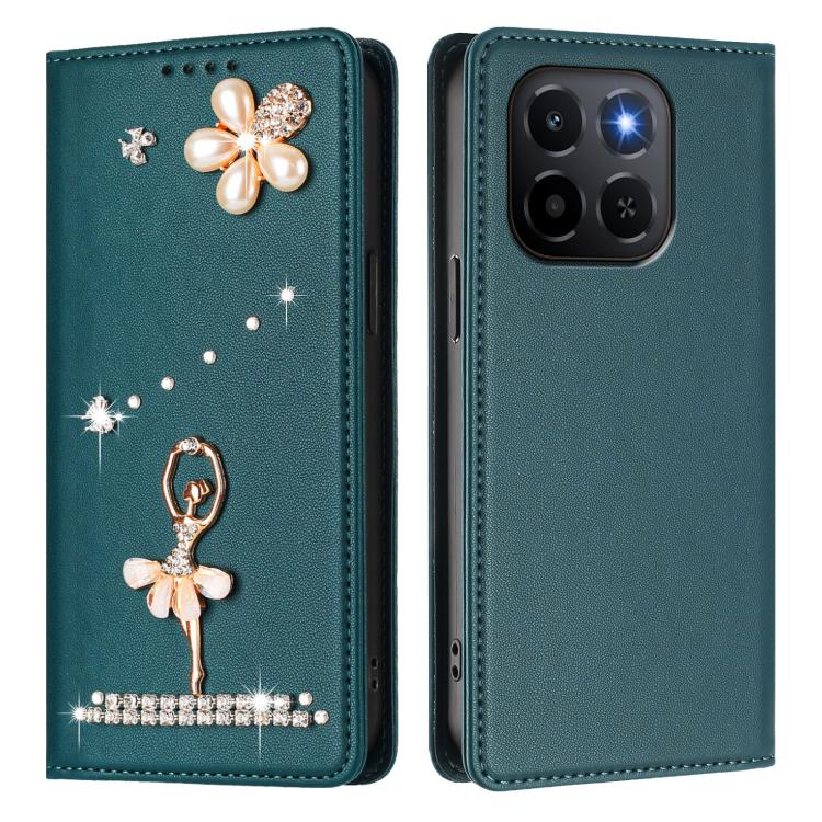 For Honor X6c / X5b 4G / X5b Plus 4G Ballet Girl Diamond Studded RFID Vegan Leather Phone Case