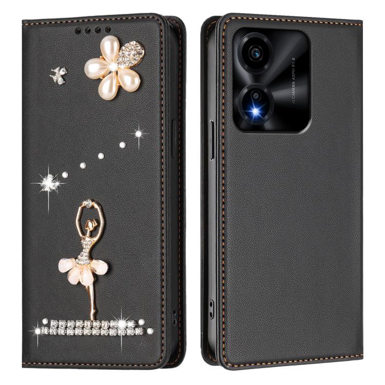 For Honor X5c 4G / X5c Plus 4G Ballet Girl Diamond Studded RFID Vegan Leather Phone Case