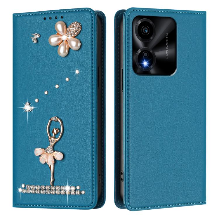 For Honor X5c 4G / X5c Plus 4G Ballet Girl Diamond Studded RFID Vegan Leather Phone Case